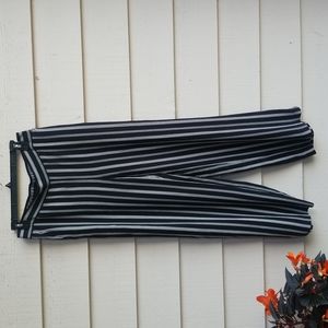 LOFT Black and White Stripe Wide Leg Pull On Pants NWT